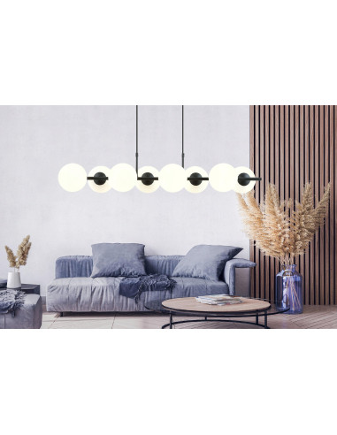 Lampa Wisząca RORY - Eleganckie Oświetlenie Szklane, 8 Punktów Świetlnych, Biała/Czarna, Idealna do Wnętrz