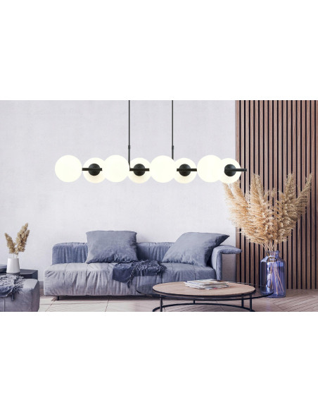 Lampa Wisząca RORY - Eleganckie Oświetlenie Szklane, 8 Punktów Świetlnych, Biała/Czarna, Idealna do Wnętrz