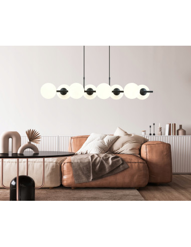 Lampa Wisząca RORY - Eleganckie Oświetlenie Szklane, 8 Punktów Świetlnych, Biała/Czarna, Idealna do Wnętrz