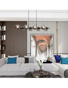 Lampa wisząca RORY z 8 kloszami, przydymione szkło, eleganckie oświetlenie do biura, salonu, jadalni i sypialni