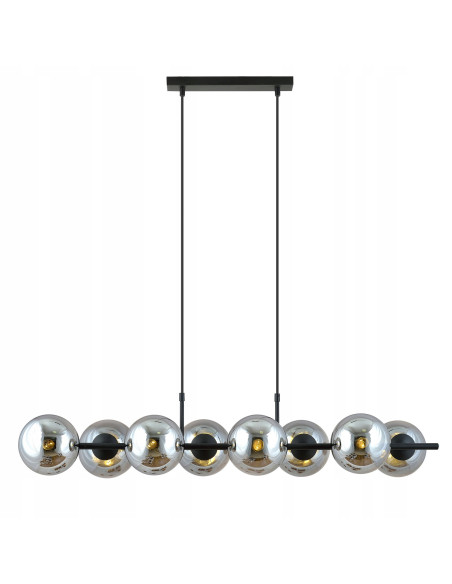 Lampa wisząca RORY z 8 kloszami, przydymione szkło, eleganckie oświetlenie do biura, salonu, jadalni i sypialni