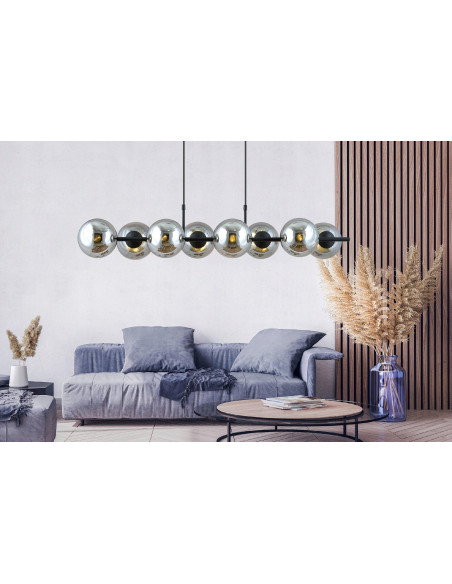 Lampa wisząca RORY z 8 kloszami, przydymione szkło, eleganckie oświetlenie do biura, salonu, jadalni i sypialni