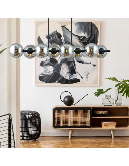 Lampa wisząca RORY z 8 kloszami, przydymione szkło, eleganckie oświetlenie do biura, salonu, jadalni i sypialni
