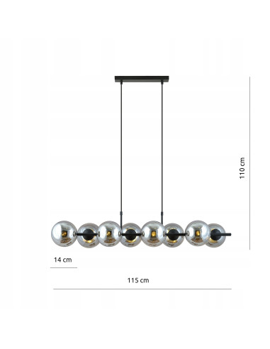 Lampa wisząca RORY z 8 kloszami, przydymione szkło, eleganckie oświetlenie do biura, salonu, jadalni i sypialni