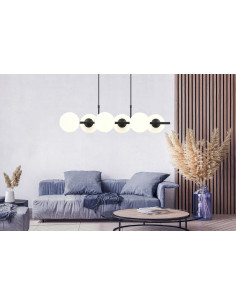 Lampa wisząca RORY - minimalistyczna, biało-czarna, 6 punktów świetlnych, nowoczesny design do biura i jadalni