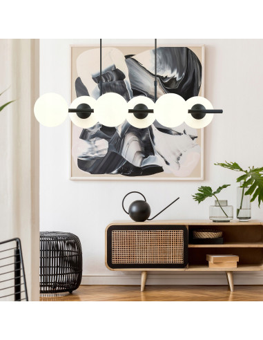 Lampa wisząca RORY - minimalistyczna, biało-czarna, 6 punktów świetlnych, nowoczesny design do biura i jadalni