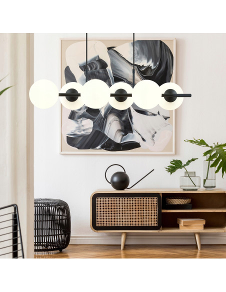 Lampa wisząca RORY - minimalistyczna, biało-czarna, 6 punktów świetlnych, nowoczesny design do biura i jadalni