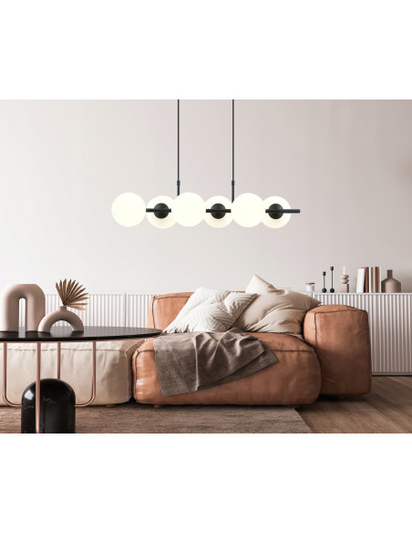 Lampa wisząca RORY - minimalistyczna, biało-czarna, 6 punktów świetlnych, nowoczesny design do biura i jadalni