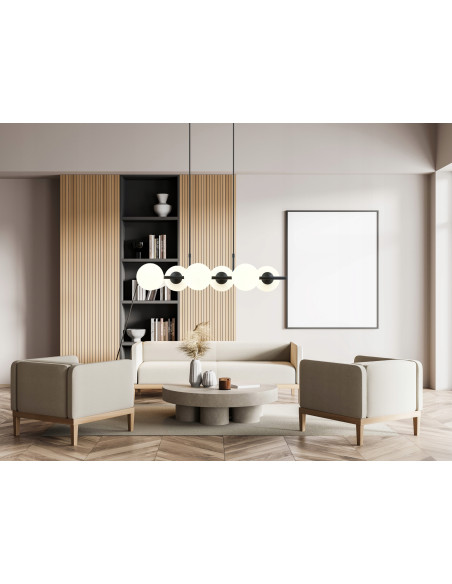 Lampa wisząca RORY - minimalistyczna, biało-czarna, 6 punktów świetlnych, nowoczesny design do biura i jadalni