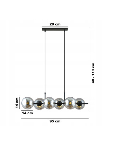 Lampa wisząca RORY - elegancka, szklana, 6-punktowa, nowoczesny design do każdego wnętrza.