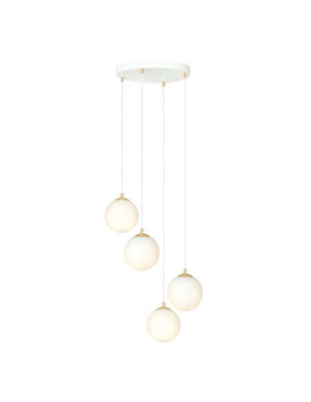 Lampa sufitowa LEVEL - nowoczesny żyrandol w białych kulach ze złotymi akcentami, eleganckie oświetlenie ROYAL.