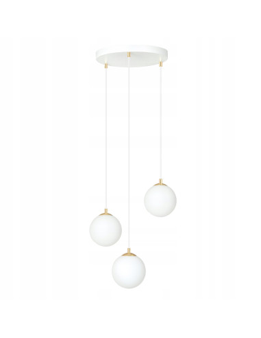 Lampa sufitowa ROYAL 3-punktowa z regulacją wysokości, białe szkło, złote detale - nowoczesne oświetlenie do wnętrz