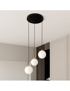 Lampa sufitowa ROYAL w kolorze czarno-żółtym, trzy klosze szklane, eleganckie oświetlenie do jadalni i nowoczesnych wnętrz