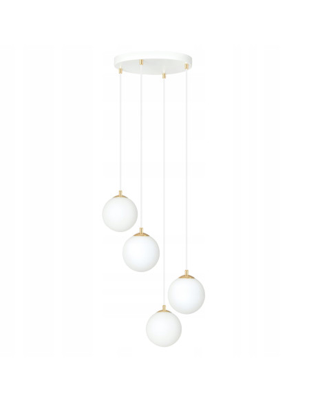 Lampa sufitowa LEVEL - nowoczesny żyrandol w białych kulach ze złotymi akcentami, eleganckie oświetlenie ROYAL.