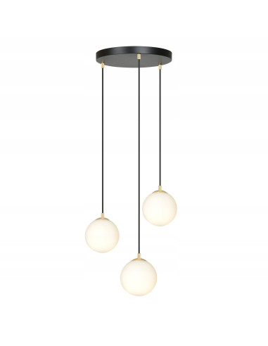 Lampa sufitowa ROYAL w kolorze czarno-żółtym, trzy klosze szklane, eleganckie oświetlenie do jadalni i nowoczesnych wnętrz