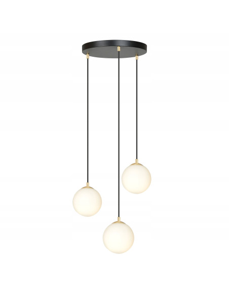 Lampa sufitowa ROYAL w kolorze czarno-żółtym, trzy klosze szklane, eleganckie oświetlenie do jadalni i nowoczesnych wnętrz