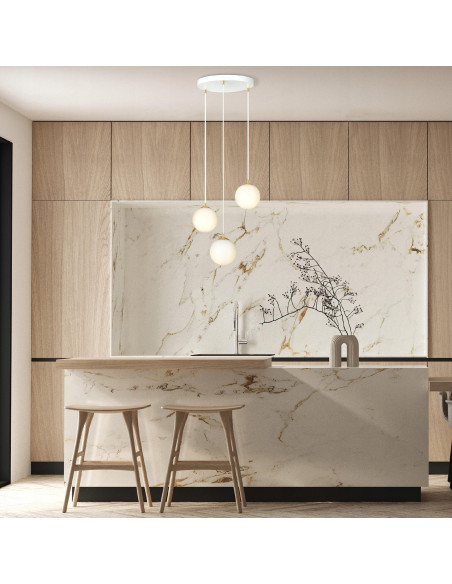 Lampa sufitowa ROYAL 3-punktowa z regulacją wysokości, białe szkło, złote detale - nowoczesne oświetlenie do wnętrz