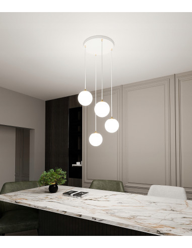 Lampa sufitowa LEVEL - nowoczesny żyrandol w białych kulach ze złotymi akcentami, eleganckie oświetlenie ROYAL.