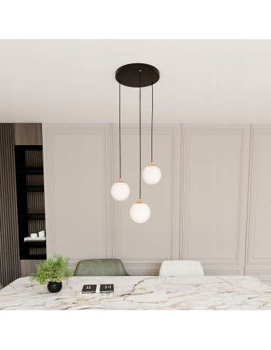 Lampa sufitowa ROYAL w kolorze czarno-żółtym, trzy klosze szklane, eleganckie oświetlenie do jadalni i nowoczesnych wnętrz