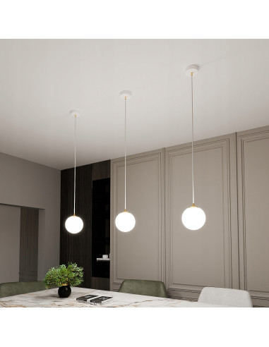 Lampa sufitowa ROYAL - Elegancka kula w białym złocie, minimalistyczny design, regulowana wysokość, 1 punkt świetlny.