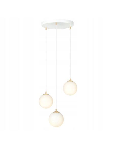 Lampa sufitowa ROYAL 3-punktowa z regulacją wysokości, białe szkło, złote detale - nowoczesne oświetlenie do wnętrz