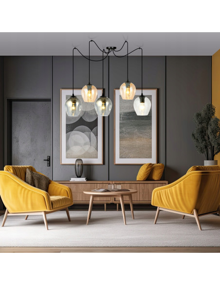 Nowoczesna lampa wisząca LEVEL w stylu pająka - regulowana wysokość, 5 punktów świetlnych, dostępna w 4 kolorach