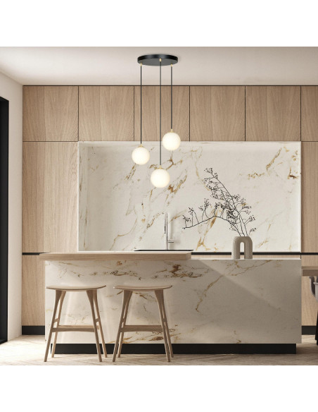 Lampa sufitowa ROYAL w kolorze czarno-żółtym, trzy klosze szklane, eleganckie oświetlenie do jadalni i nowoczesnych wnętrz