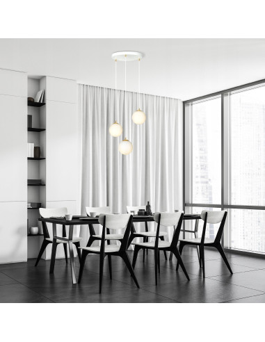 Lampa sufitowa ROYAL 3-punktowa z regulacją wysokości, białe szkło, złote detale - nowoczesne oświetlenie do wnętrz