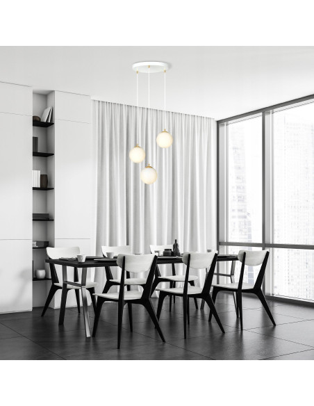 Lampa sufitowa ROYAL 3-punktowa z regulacją wysokości, białe szkło, złote detale - nowoczesne oświetlenie do wnętrz