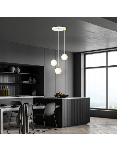 Lampa sufitowa ROYAL 3-punktowa z regulacją wysokości, białe szkło, złote detale - nowoczesne oświetlenie do wnętrz