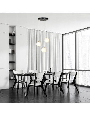 Lampa sufitowa ROYAL w kolorze czarno-żółtym, trzy klosze szklane, eleganckie oświetlenie do jadalni i nowoczesnych wnętrz