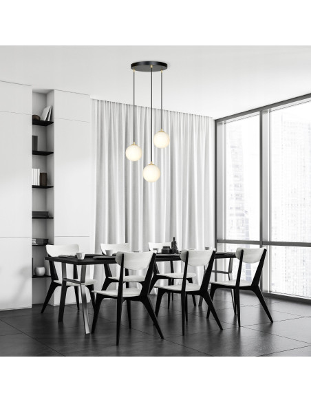 Lampa sufitowa ROYAL w kolorze czarno-żółtym, trzy klosze szklane, eleganckie oświetlenie do jadalni i nowoczesnych wnętrz