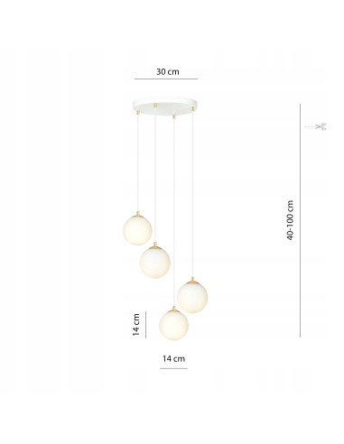 Lampa sufitowa LEVEL - nowoczesny żyrandol w białych kulach ze złotymi akcentami, eleganckie oświetlenie ROYAL.