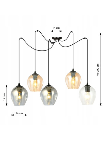 Nowoczesna lampa wisząca LEVEL w stylu pająka - regulowana wysokość, 5 punktów świetlnych, dostępna w 4 kolorach