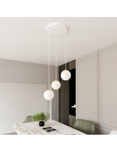 Lampa sufitowa ROYAL 3-punktowa z regulacją wysokości, białe szkło, złote detale - nowoczesne oświetlenie do wnętrz