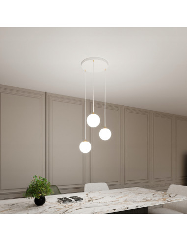 Lampa sufitowa ROYAL 3-punktowa z regulacją wysokości, białe szkło, złote detale - nowoczesne oświetlenie do wnętrz