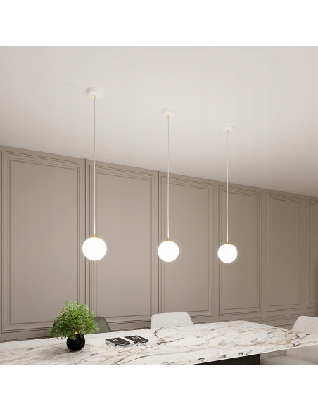 Lampa sufitowa ROYAL - Elegancka kula w białym złocie, minimalistyczny design, regulowana wysokość, 1 punkt świetlny.