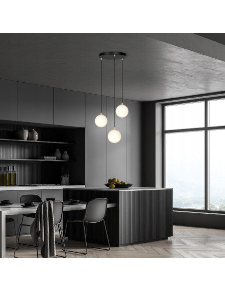 Lampa sufitowa ROYAL w kolorze czarno-żółtym, trzy klosze szklane, eleganckie oświetlenie do jadalni i nowoczesnych wnętrz