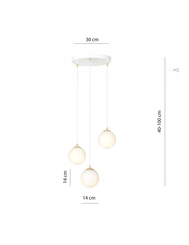 Lampa sufitowa ROYAL 3-punktowa z regulacją wysokości, białe szkło, złote detale - nowoczesne oświetlenie do wnętrz