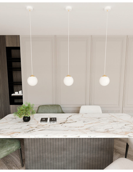 Lampa sufitowa ROYAL - Elegancka kula w białym złocie, minimalistyczny design, regulowana wysokość, 1 punkt świetlny.