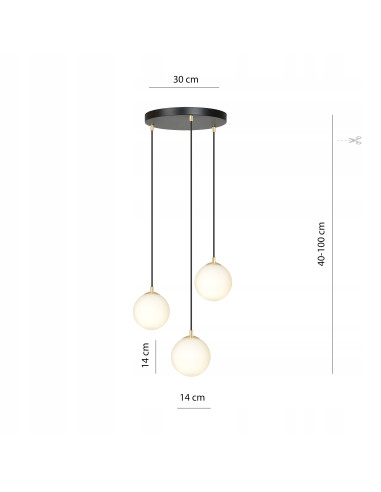 Lampa sufitowa ROYAL w kolorze czarno-żółtym, trzy klosze szklane, eleganckie oświetlenie do jadalni i nowoczesnych wnętrz