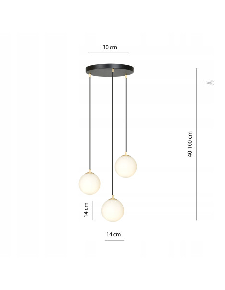 Lampa sufitowa ROYAL w kolorze czarno-żółtym, trzy klosze szklane, eleganckie oświetlenie do jadalni i nowoczesnych wnętrz