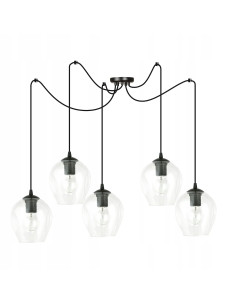 Lampa wisząca LEVEL Loft - czarna z transparentnym szkłem, regulowana wysokość, 5 punktów świetlnych, nowoczesny design. 2