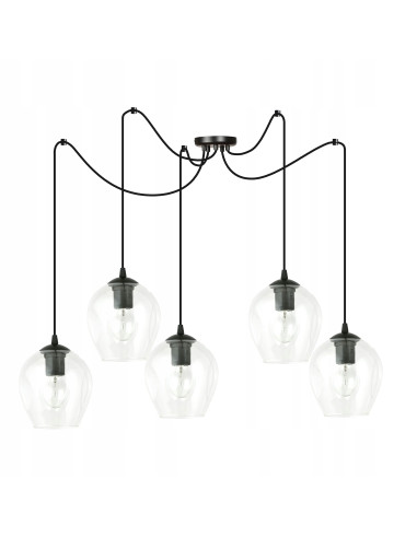 Lampa wisząca LEVEL Loft - czarna z transparentnym szkłem, regulowana wysokość, 5 punktów świetlnych, nowoczesny design.