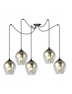 Lampa Wisząca Emibig LEVEL 5-punktowa z Regulacją, Nowoczesny Design, Czarna, E27 - Idealna do Sypialni i Salonu