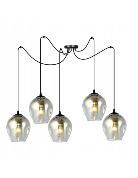 Lampa Wisząca Emibig LEVEL 5-punktowa z Regulacją, Nowoczesny Design, Czarna, E27 - Idealna do Sypialni i Salonu