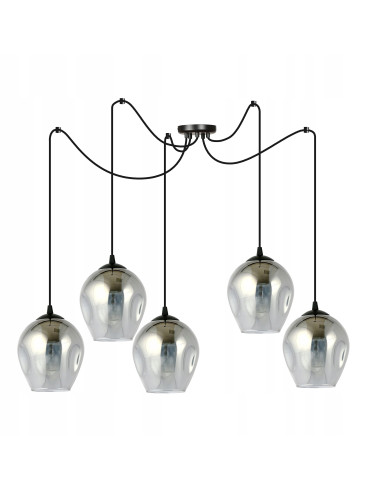 Lampa Wisząca Emibig LEVEL 5-punktowa z Regulacją, Nowoczesny Design, Czarna, E27 - Idealna do Sypialni i Salonu