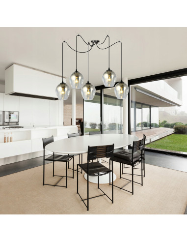 Lampa Wisząca Emibig LEVEL 5-punktowa z Regulacją, Nowoczesny Design, Czarna, E27 - Idealna do Sypialni i Salonu