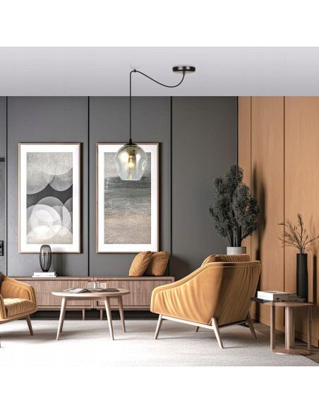 Elegancka lampa sufitowa LEVEL z regulowanym kablem i przydymionym kloszem szklanym do nowoczesnych wnętrz