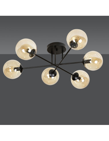 Plafon sufitowy BRENDI, eleganckie oświetlenie z miodowymi kloszami, nowoczesny design, 6-punktowe do biura i domu